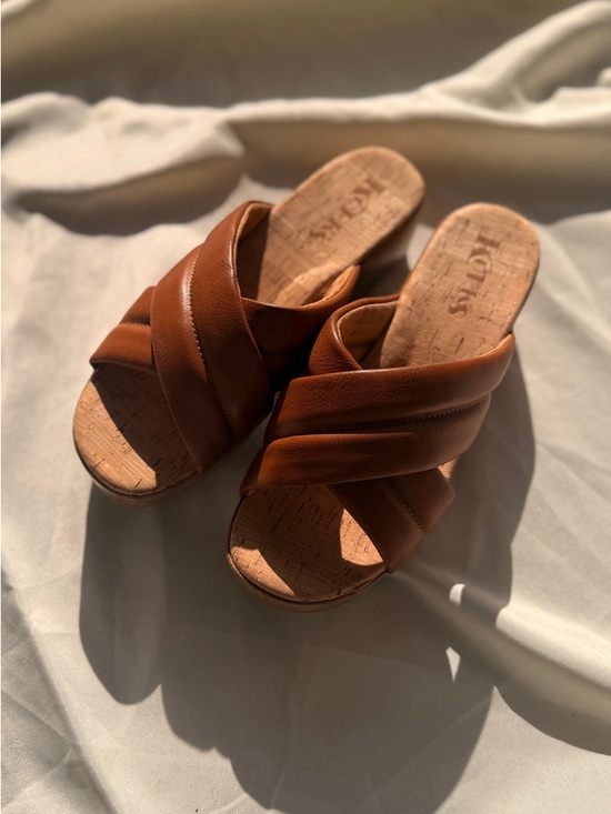 Kork-Ease Shoes - KORKS Brown Leather Crisscross Slide Mules